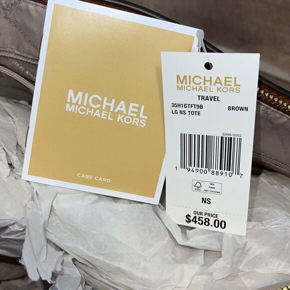 NWT Michael Kors Womens Large Brown Jet Set Monogram Travel Tote Purse Handbag - Picture 4 of 8